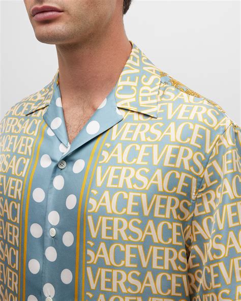 Versace Men's Logomania Polka Dot Silk Shirt 